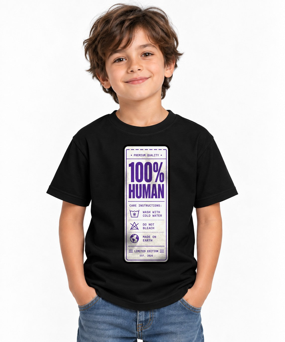100% Human Clothing Care Tag Label F - Black