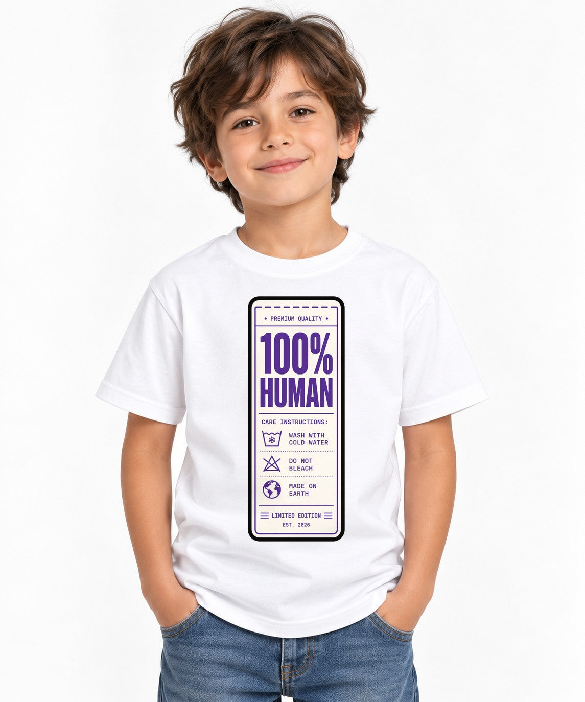 100% Human Clothing Care Tag Label F - White