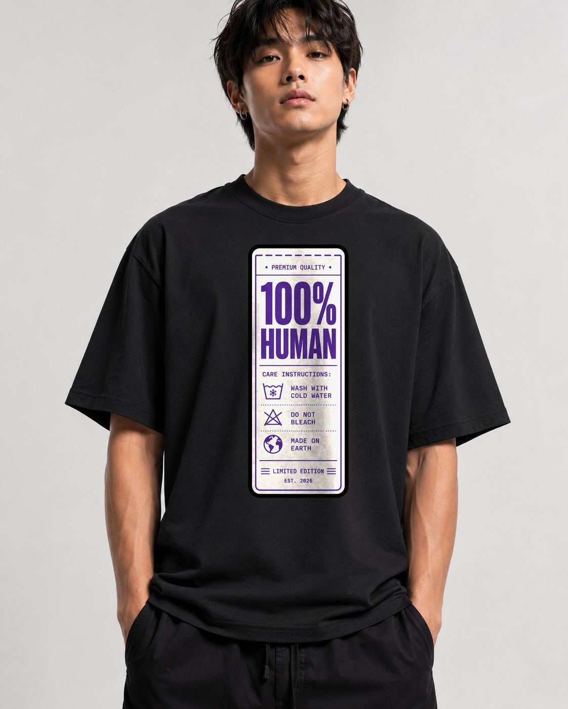 100% Human Clothing Care Tag Label F - Black