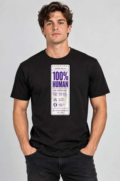 100% Human Clothing Care Tag Label F - Black
