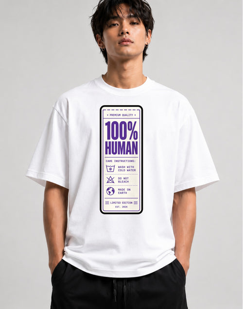 100% Human Clothing Care Tag Label F - White