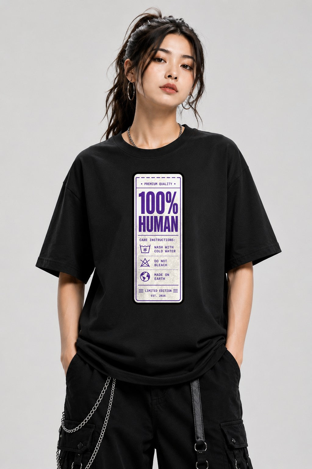 100% Human Clothing Care Tag Label F - Black