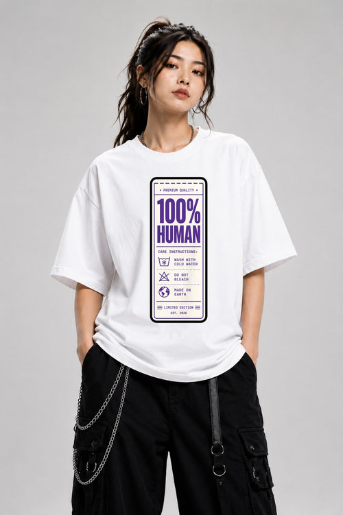 100% Human Clothing Care Tag Label F - White