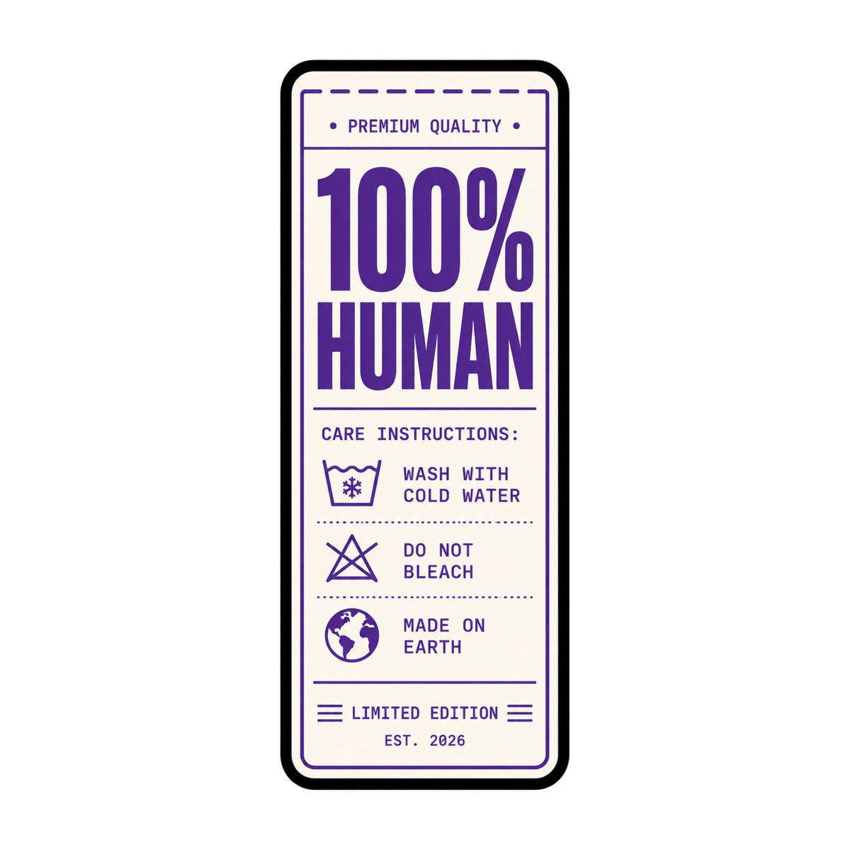 100% Human Label Tee - Funny Care Instructions Graphic Shirt
