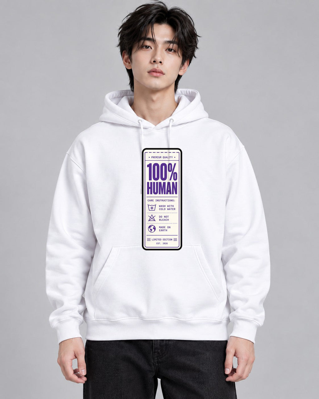 100% Human Label - White