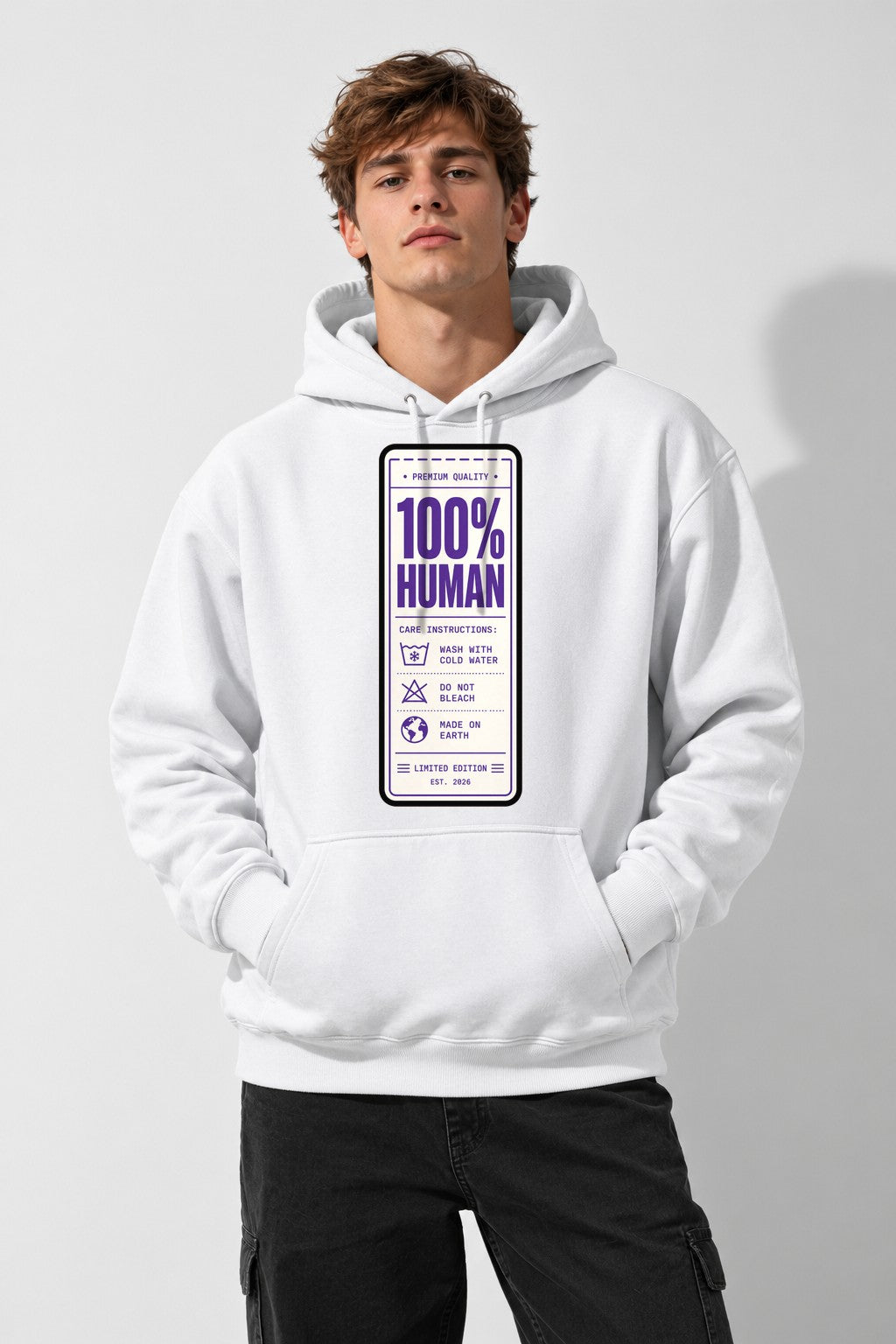100% Human Label - White