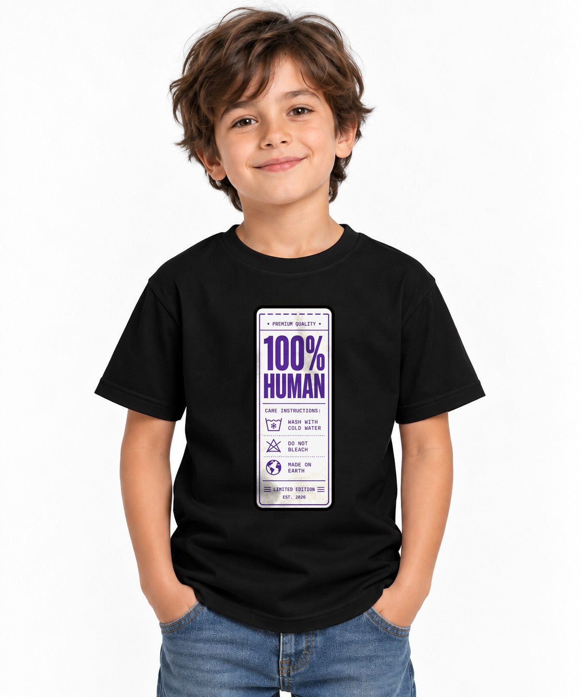 100% Human Label Tee - Funny Care Instructions Graphic Shirt - Black