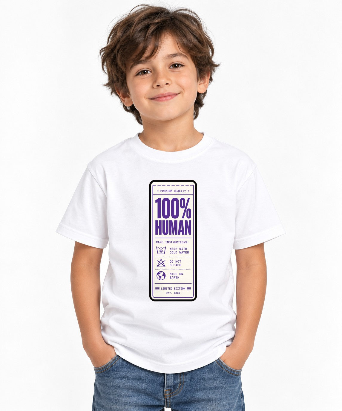100% Human Label Tee - Funny Care Instructions Graphic Shirt - White