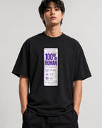 100% Human Label Tee - Funny Care Instructions Graphic Shirt - Black