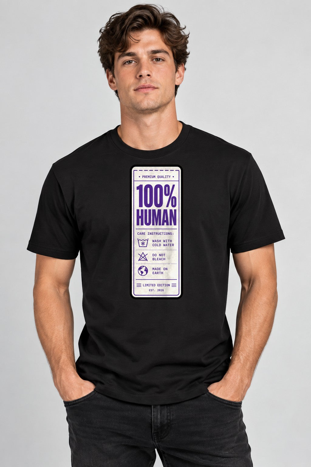 100% Human Label - Black