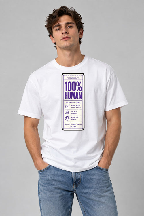 100% Human Label - White