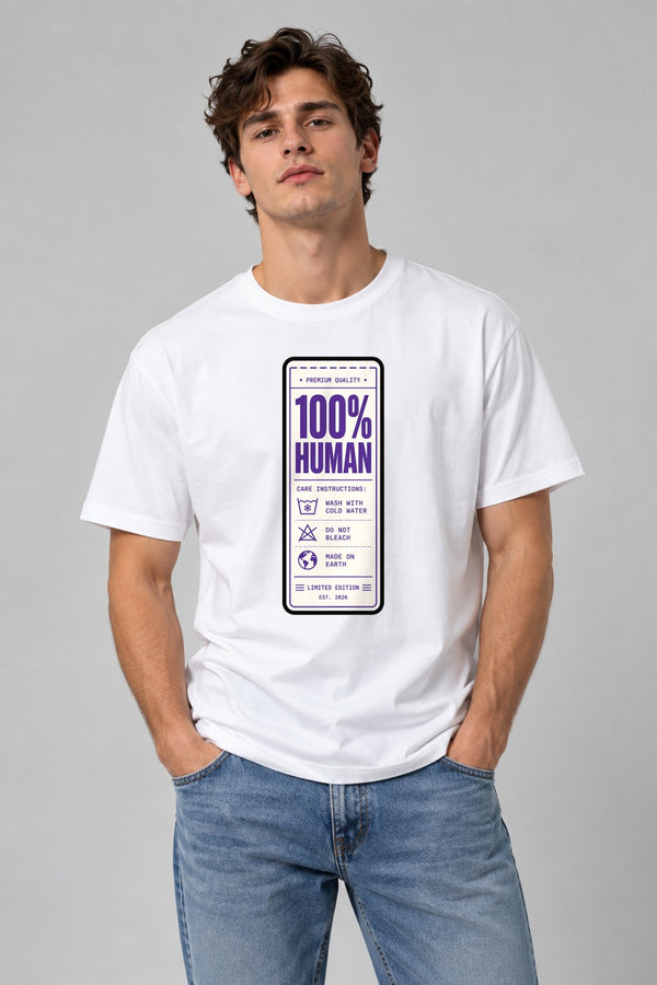 100% Human Label - White