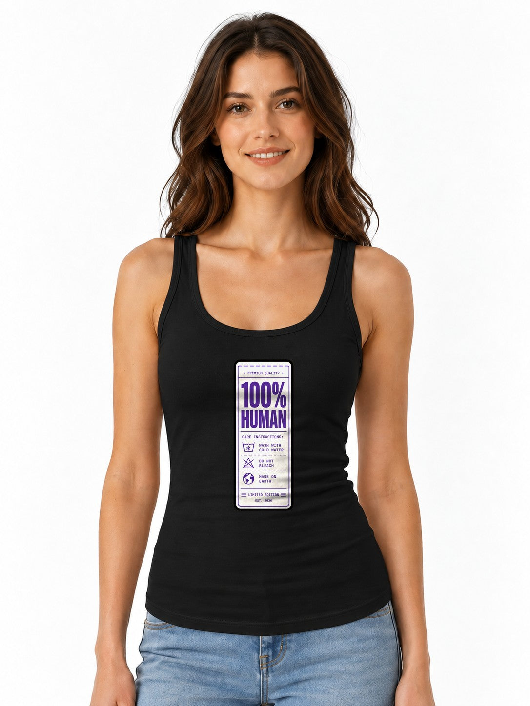 100% Human Label Tee - Funny Care Instructions Graphic Shirt - Black
