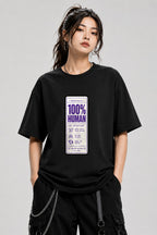 100% Human Label Tee - Funny Care Instructions Graphic Shirt - Black