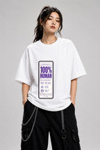 100% Human Label Tee - Funny Care Instructions Graphic Shirt - White