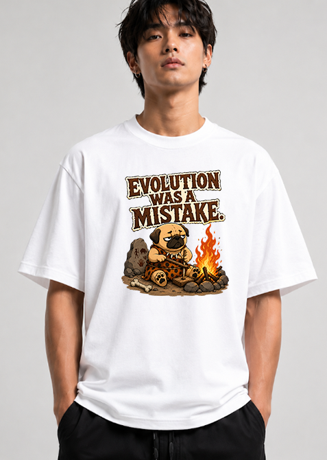 Evolution Was A Mistake Funny Caveman Pug Primitive Dog Humor