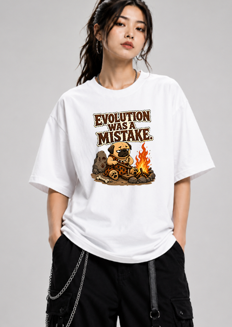 Evolution Was A Mistake Funny Caveman Pug Primitive Dog Humor