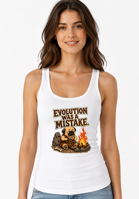 Evolution Was A Mistake Funny Caveman Pug Primitive Dog Humor