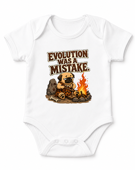Evolution Was A Mistake Funny Caveman Pug Primitive Dog Humor