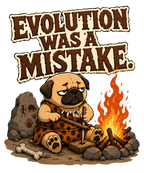 Evolution Was A Mistake Funny Caveman Pug Primitive Dog Humor