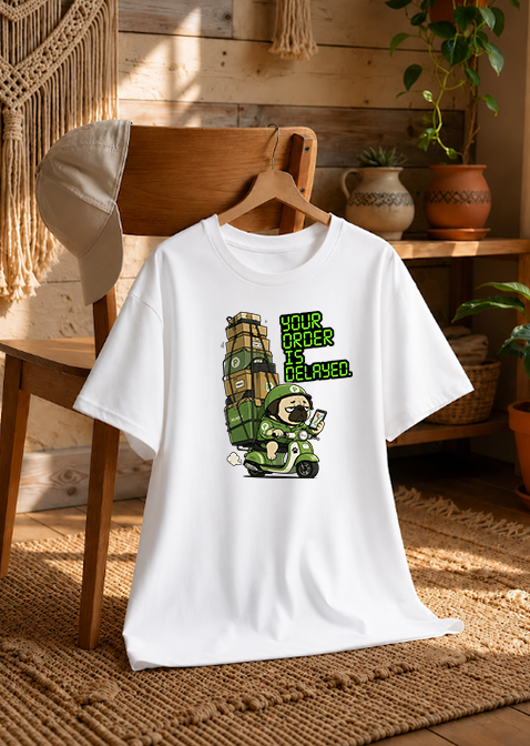 Your Order Is Delayed Funny Delivery Driver Pug Scooter Dog Humor