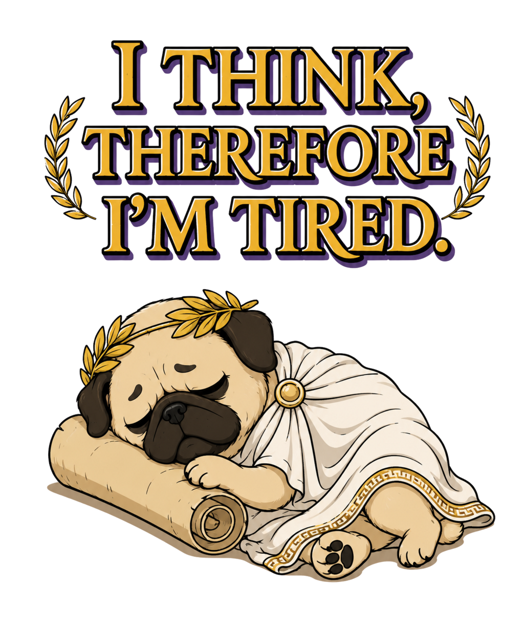I Think Therefore I'm Tired Funny Philosopher Pug Greek Toga Nap Humor