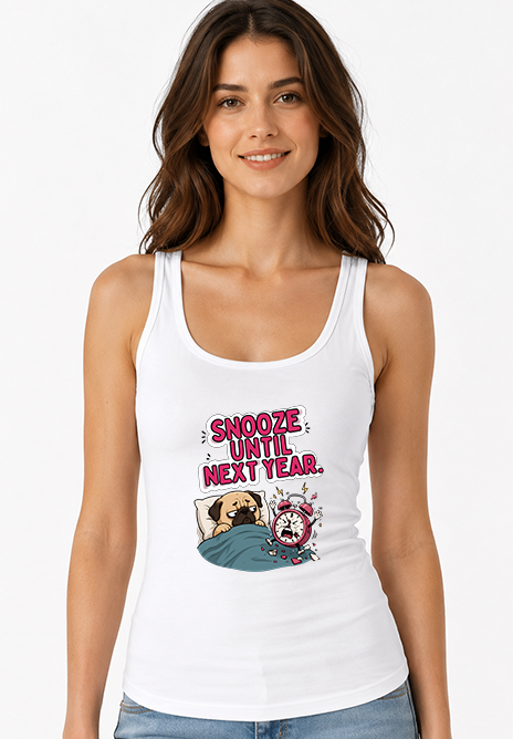 Snooze Until Next Year Funny Pug Alarm Clock Morning Sleepy Dog Humor