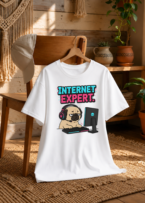 Internet Expert Funny Gamer Pug PC Gaming Glitch Cyber Dog Humor