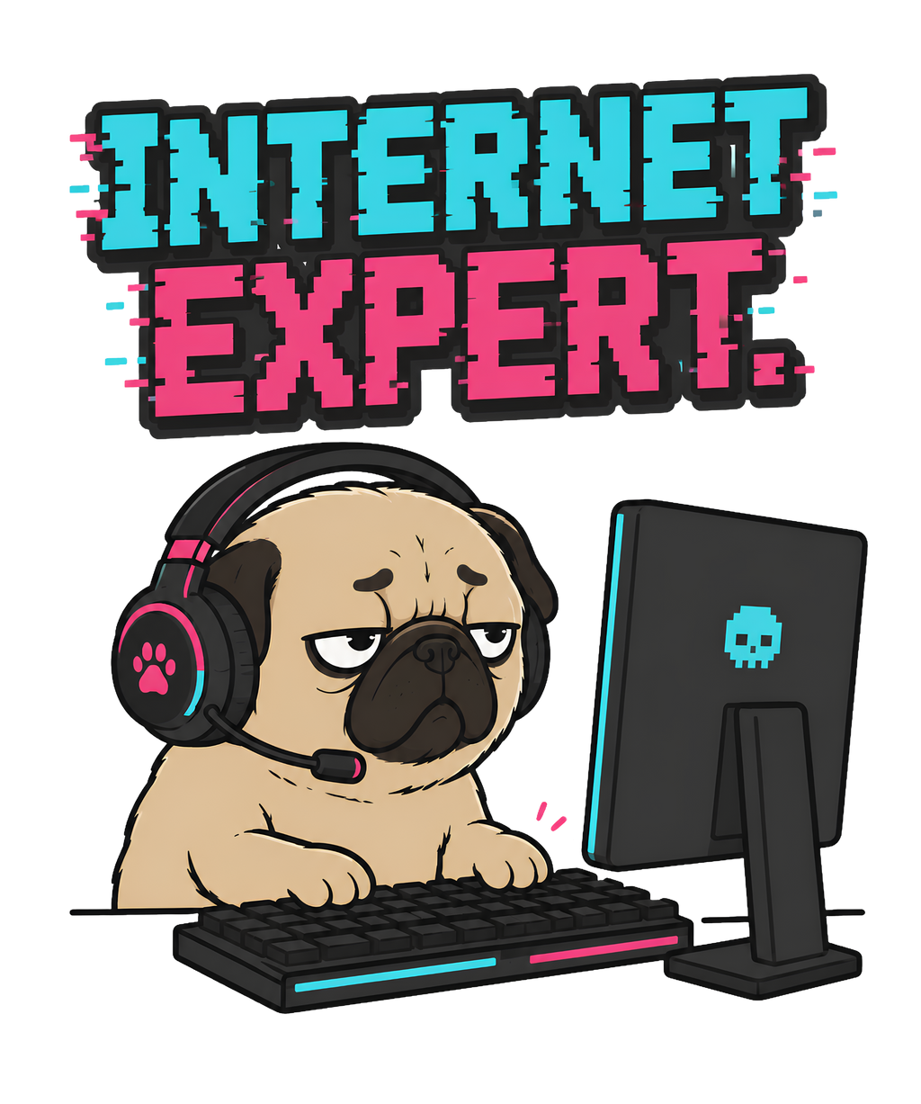 Internet Expert Funny Gamer Pug PC Gaming Glitch Cyber Dog Humor