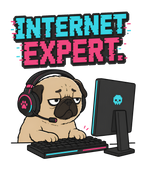 Internet Expert Funny Gamer Pug PC Gaming Glitch Cyber Dog Humor
