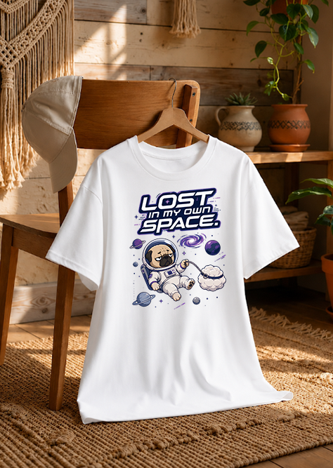Lost In My Own Space Funny Astronaut Pug Dog Introvert Galaxy Sci-Fi Humor