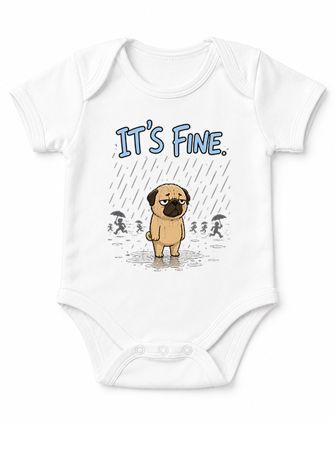 It's Fine Funny Pug In Rain Storm Sarcastic Dog Introvert Humor