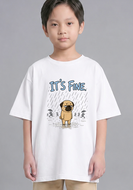 It's Fine Funny Pug In Rain Storm Sarcastic Dog Introvert Humor