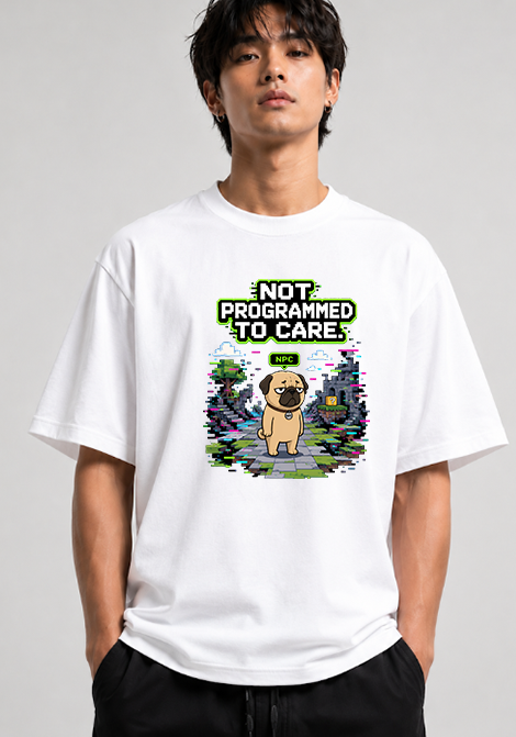 Not Programmed To Care Funny NPC Gamer Pug 8-Bit Pixel Dog Humor