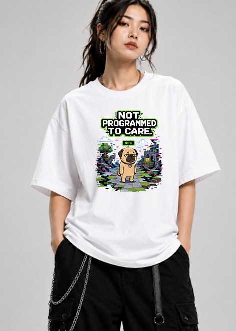 Not Programmed To Care Funny NPC Gamer Pug 8-Bit Pixel Dog Humor