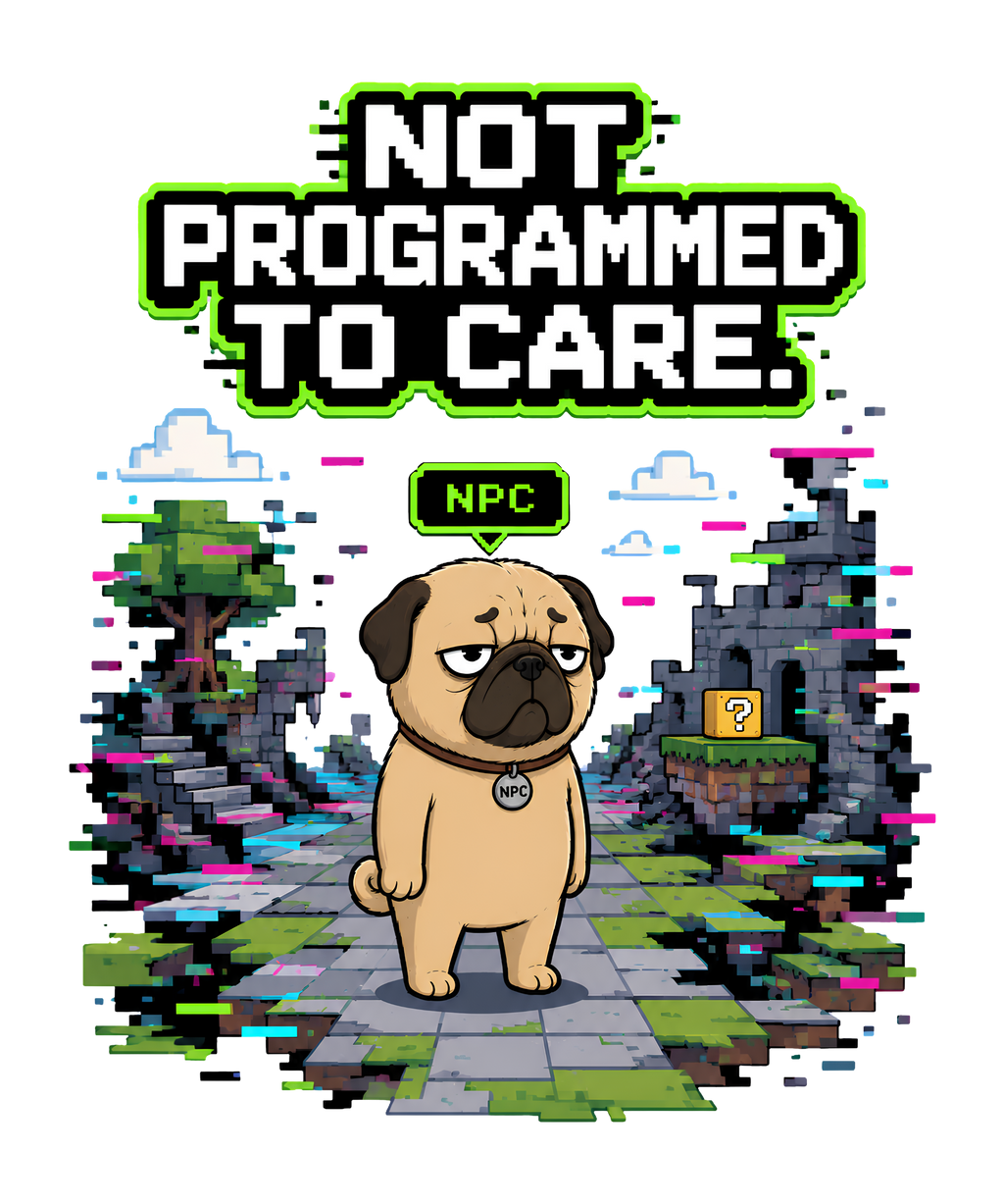 Not Programmed To Care Funny NPC Gamer Pug 8-Bit Pixel Dog Humor