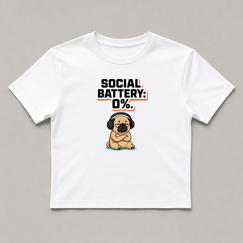 Social Battery 0% Funny Introvert Pug Dog Headphones Sarcastic Humor