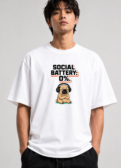 Social Battery 0% Funny Introvert Pug Dog Headphones Sarcastic Humor