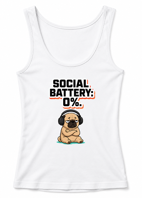 Social Battery 0% Funny Introvert Pug Dog Headphones Sarcastic Humor