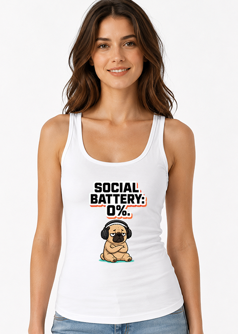 Social Battery 0% Funny Introvert Pug Dog Headphones Sarcastic Humor