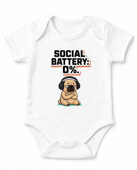 Social Battery 0% Funny Introvert Pug Dog Headphones Sarcastic Humor