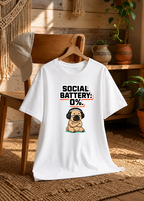 Social Battery 0% Funny Introvert Pug Dog Headphones Sarcastic Humor