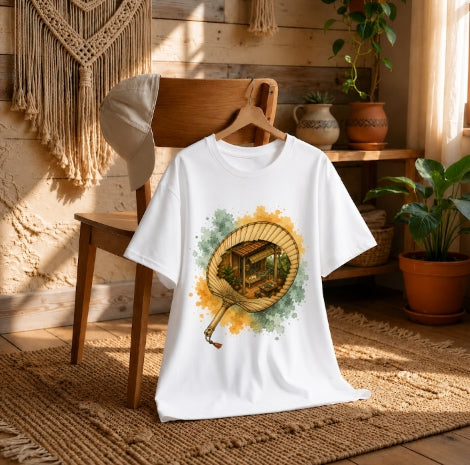 Bamboo Hand Fan Cozy Cottage Sleeping Cat Miniature Watercolor