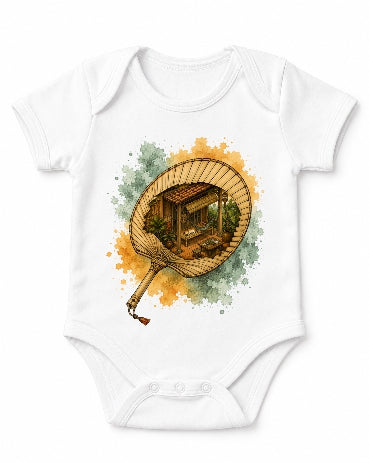 Bamboo Hand Fan Cozy Cottage Sleeping Cat Miniature Watercolor