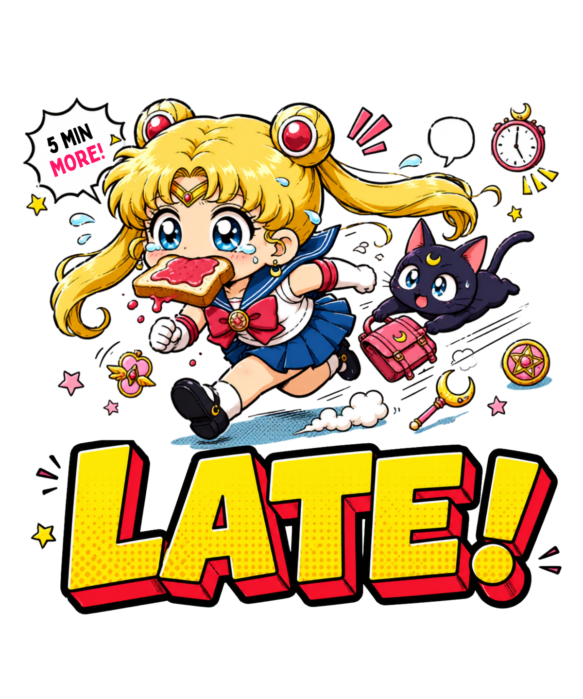 Late For School Magical Girl Toast Sprint Chibi Anime Streetwear