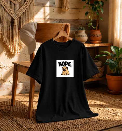 Nope Stubborn Pug Lazy Mood Funny Dog Meme Streetwear