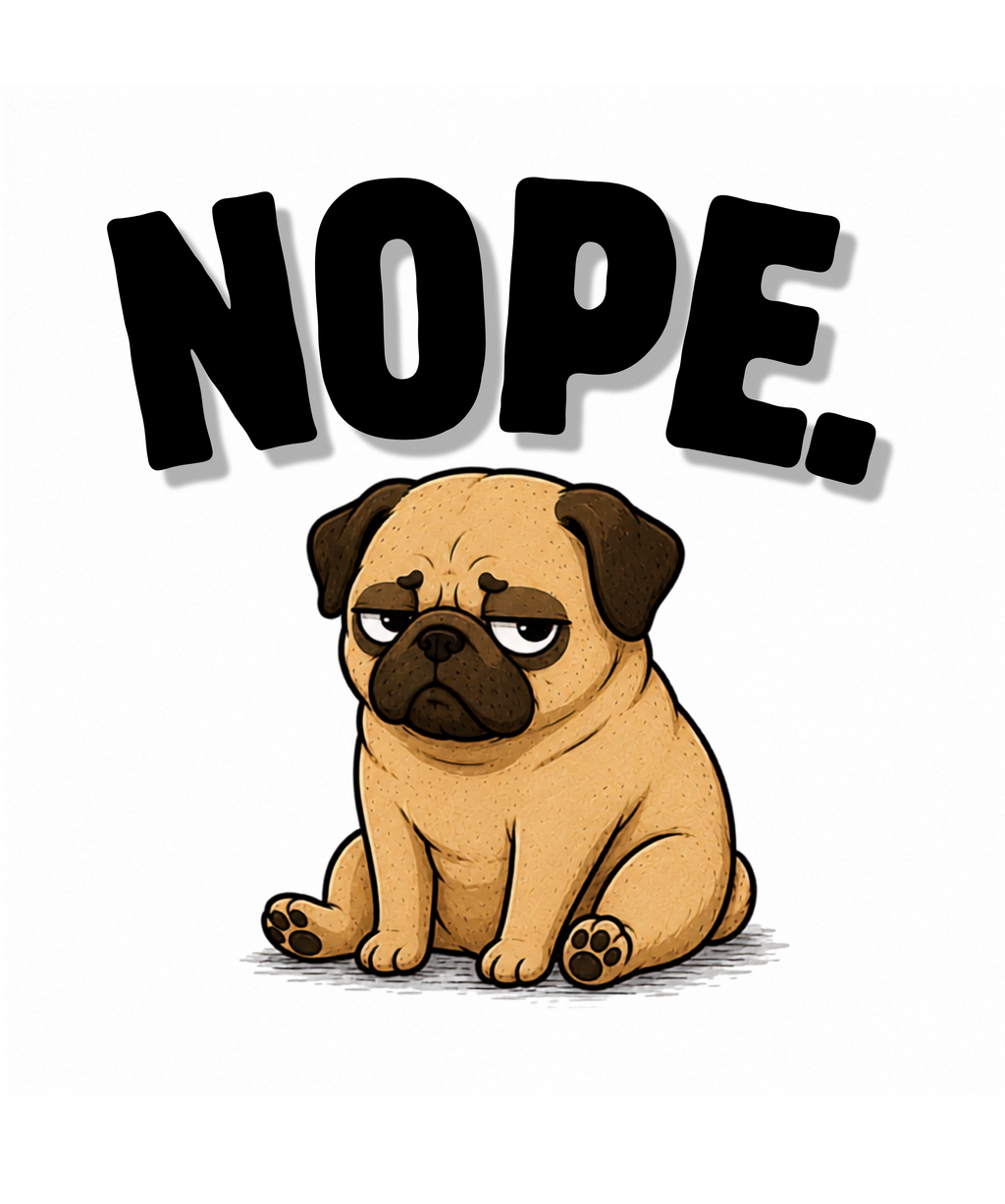 Nope Stubborn Pug Lazy Mood Funny Dog Meme Streetwear