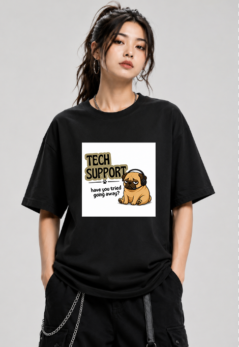 Tech Support Tired Pug Help Desk Sarcastic Dog Meme Streetwear