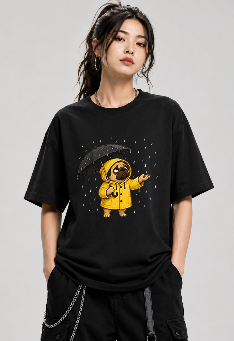 Rainy Day Yellow Raincoat Cute Pug Dog Lover Streetwear
