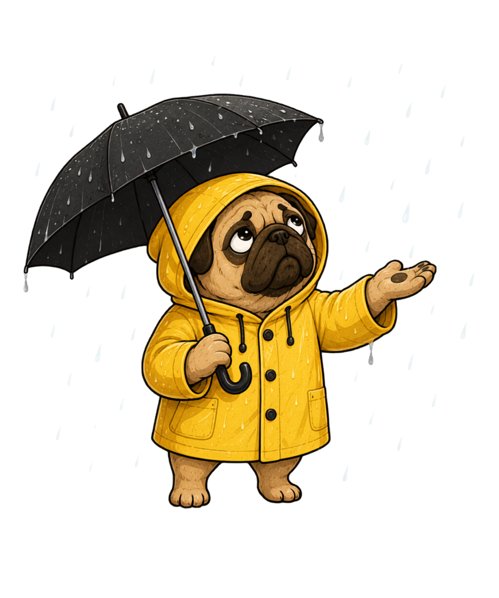 Rainy Day Yellow Raincoat Cute Pug Dog Lover Streetwear